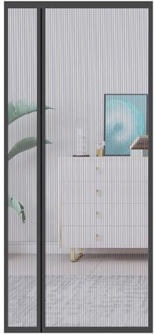 Side Opening Magnetic Fly Screens Patio Curtain Insect Mesh Full Frame Magic Tape with Hooks (Grey 90 * 210cm)