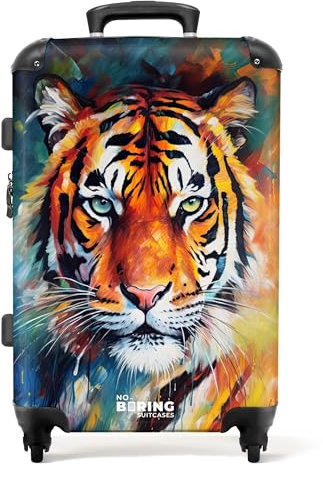 NoBoringSuitcases.com® Koffer Mittelgroß 67x43x25 cm Hartschalenkoffer L Trolley Rollkoffer 4 Rollen Leicht Hartschale 20kg Gepäck Ölfarbe - Tiger - Farbenfroh