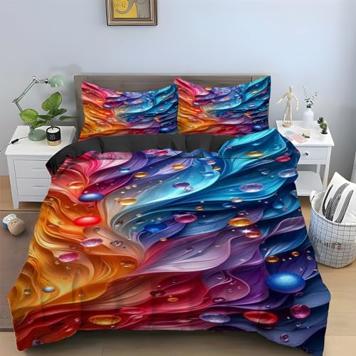 BAIL Sommer Bettbezüge 135x200 Korn, Bettwaesche Abstrakt, Bettbezug Mikrofaser 3teilig, Bettwäsche Weich Atmungsaktiv und 2 Kissenbezüge 80x80 cm, mit Reißverschluss
