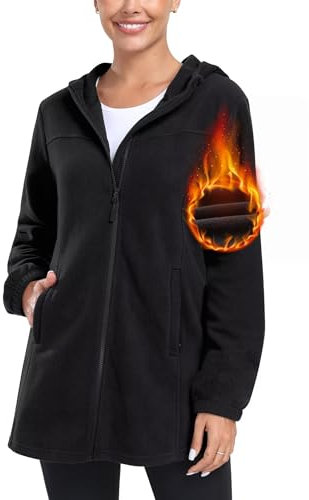 MoFiz Giacca in pile da donna con chiusura lampo su tutta la lunghezza, colletto alto, per la ricreazione e l'escursionismo Nero1 S