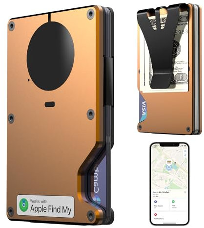 HPSH Air Portefeuille minimaliste avec puce Airtag intégrée, porte-cartes de crédit bloquant RFID, portefeuille fin pour homme, compatible avec Apple Find My iOS uniquement, cadeau pour mari, petit