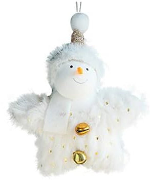 Natale creativo bianco peluche cinque punte stella campana bambola decorazione arrangiamento albero di Natale piccolo ciondolo vaso di rame (A, taglia unica)