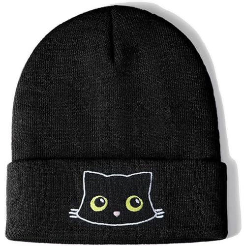 BelleVive Katzenmütze, Tier-Strickmützen, süße Geschenke für Katzenliebhaber, Katzenmütze für Winter, süße Katzenohrmütze für Frauen und Mädchen, Katzengeschenke für Katzenliebhaber, Schwarz