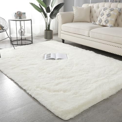 XUEDNGM Teppich Wohnzimmer Schlafzimmer 140 x 220 cm Flauschig, Weich, Pflegeleicht, Anti-Rutsch, Waschbar Teppich Plüsch Wohnzimmer Shaggy Teppich Wohnzimmer für Wohnzimmer, Schlafzimmer, Weiß