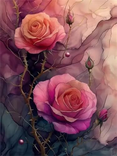 fghgbf Rosa Rosen 5D Diamond Painting Set Diamond Painting Bastelset Square Drill für Erwachsene Diamant Malerei für Wohnzimmer und Schlafzimmer Wanddeko 20x50cm
