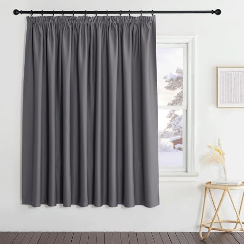 PONY DANCE Pencil Pleat Extra Wide Curtain and Thermal Insulated Blackout Curtain for Bedroom 118 x 69 Inch Room Divider Energy Saving Drape for Hotel, 1 Panel, Grey