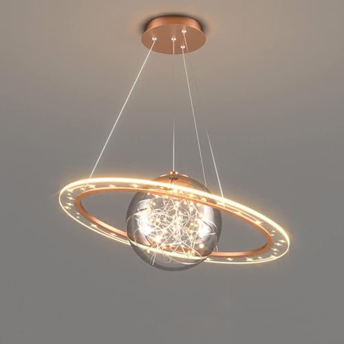 Lustre plafonnier , Lustre Planète 丨Lampe suspendue ronde moderne en gypsophile 丨Lampe de plafond LED créative for restaurant 丨Éclairage suspendu à gradation tricolore for chambre à coucher(Rose Gold,