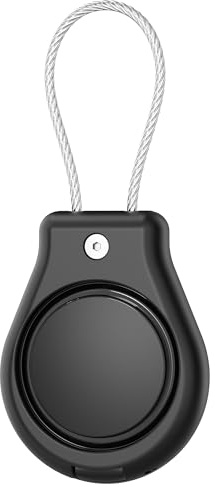 DLENP Anhänger für AirTag，Wasserdichte Hülle mit Apple Airtag Schlüsselanhänger Secure Halter mit Kabel, Air Tag Lock Case Schutzhülle Zubehör für Schlüssel, Gepäck, Mehr- Schwarz