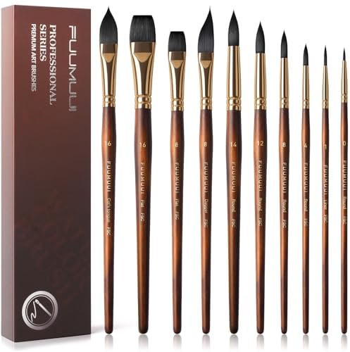 Pinceaux Aquarelle Professionnel - 10 Pinceaux d'artiste pour Aquarelle, Pinceaux Poil d'écureuil synthétique pour Un Flux Constant et Grande Absorption | Watercolor Brushes, Pinceaux Poil Synthétique