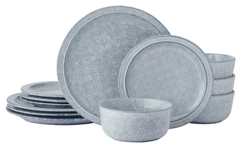 Pfaltzgraff Blooming Meadow Geschirr-Set, Teller und Schüsseln, 12-teilig, Blau