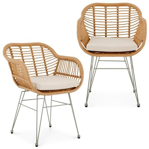 IDIMEX Gartenstühle Paramo im 2er Set aus Polyrattan, Natur/beige - moderner Esszimmerstuhl in Rattan Optik, Küchenstuhl mit Sitzkissen, Korbstuhl mit robustem Metallgestell