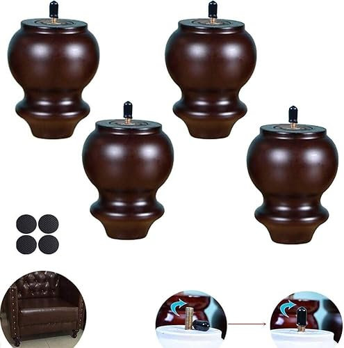 LFONDIGE Pieds de canapé en Bois Massif, Style Moderne, avec vis M8, antidérapants, Finition Noire, 8 cm, Couleur Antique