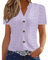 Womens Summer Tops Babydoll Short Sleeve Shirts Button V Neck T Shirts Hollow Out Eyelet Tunic Blouses Dressy Casual Blouses Trendy Loose Fit Tees Shirt Going Out Tops