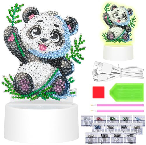 Zoyomax Diamond Painting Nachtlicht, Geschenke für Erwachsene, 3D Kreative Diamond Painting Lampe Panda, Weihnachts Geburtstags Geschenk