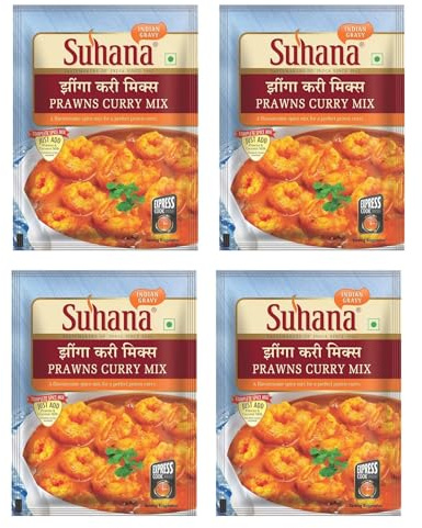Suhana Spices Mix Powder (Ready To Eat) - Curry Masala Recipe Mixes Casserole Seasoning Herbs - Simplifies & Speeds Up Cooking Process (Pack of 4, Prawns Curry Mix 50g (RTE))