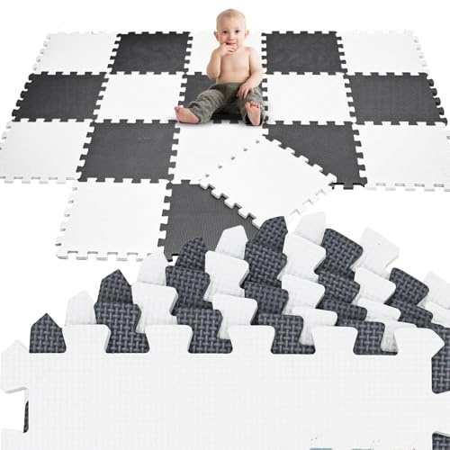 LittleTom Spielmatte Baby Puzzlematte Weiß & Grau - 18 Matten je 30x30 cm Krabbelmatte 180x90 cm Bodenmatte Kinder - Puzzle Teppich Kinderzimmer Matte - Bodenschutzmatte Spielteppich - EVA Schaumstoff