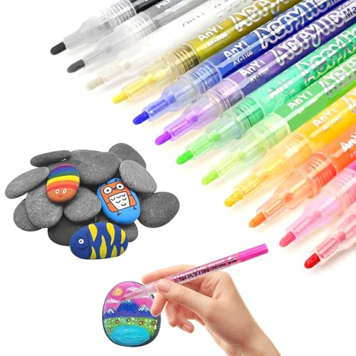 WEFINEST 15 pcs Rock Painting Kits for Kids, 3-5cm Pebbles for Painting | Stone Paintings Kit with 12 Acrylic Markers, Flat Pebbles For Crafts, Rocks For Crafting, Home Decor, Garden Decoration
