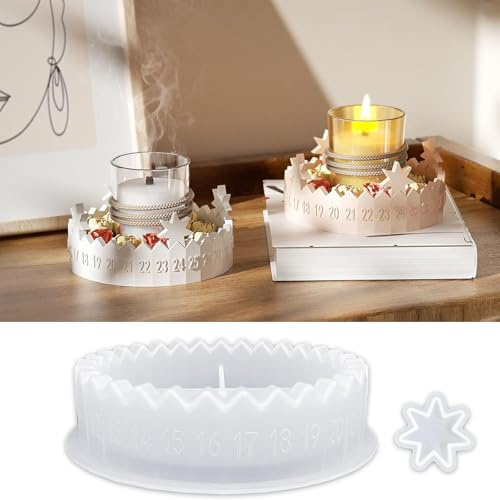 Gießformen Silikon Adventskranz, DIY Silikonformen Gießformen Weihnachten Adventskalender, Silikonform Weihnachten Countdown Gips Stern zum Gießen Silikonform Adventskalender für Weihnachtsdeko Kerzen