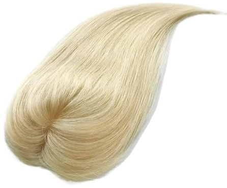 Echthaar-Topper for Damen, blond, ohne Pony, Top-Extensionsstücke for dünner werdendes Haar, Basis aus Seidenhaut(12 inch)