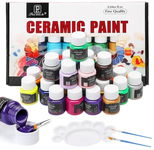 Porzellanfarbe Set, 24 Stück 25ml Keramikfarben zum Einbrennen, Porzellanfarbe Spülmaschinenfest, Keramik Bemalen Set mit 1 Malpalette & 2 Malpinsel, Ideal zum Tassen Bemalen, Keramik, Glas(24 Farben)