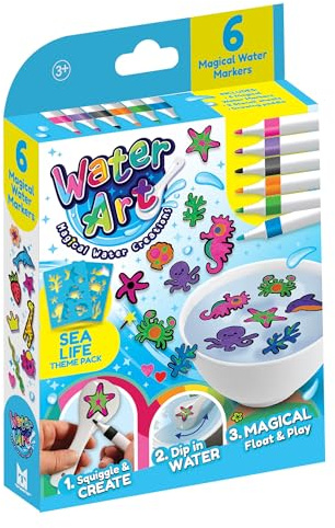 Magical Water Creations Craft Kit for Kids – Sea Life Theme | Includes 6 Water Markers, Stencils & Ceramic Spoon | Creative Sensory Art Activity