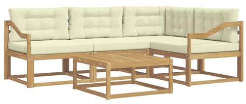 vidaXL Outdoor-Sofagarnitur 5 pcs Weiß und Creme 79 x 79 x 37 cm, Akazienholz Sofa, modernes Outdoor-Möbel, stylische Sectional-Garnitur, wetterfeste Terrasse, Garten Sitzgruppe