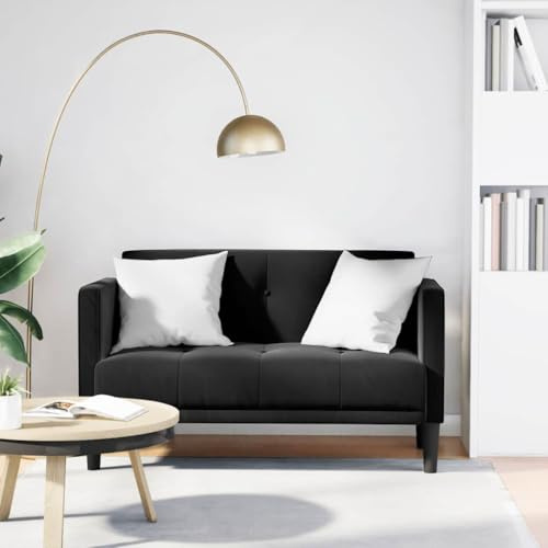 Mazoravella Zweisitzer-Sofa Schwarz Samt mit Schaumstoff und Feder Polsterung 111 cm Sitzbreite stabiles Sperrholzgestell für Wohnzimmer Büro Lounge skandinavisch modern Vintage gemütlich