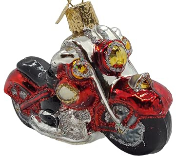 Old World Christmas Motorcycle Glass Blown Ornament for Christmas Tree, Handcrafted Holiday Decoration, Transportation Collection