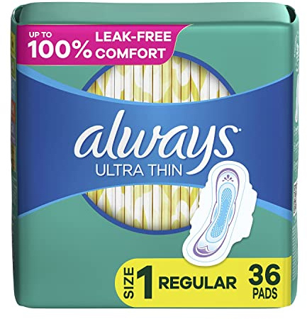 Always Ultra Thin Size 1 Feminine Pads with Wings, 36 Count - Pack of 2 (72 Total Count)