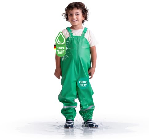 BMS® Regenhose für Kinder mit Latz, ideale Matschhose und Buddelhose | 100% wasserdicht, besonders hautfreundlich und weich Softskin, Oeko-Tex, strapazierfähig, langlebig für Mädchen, Jungen