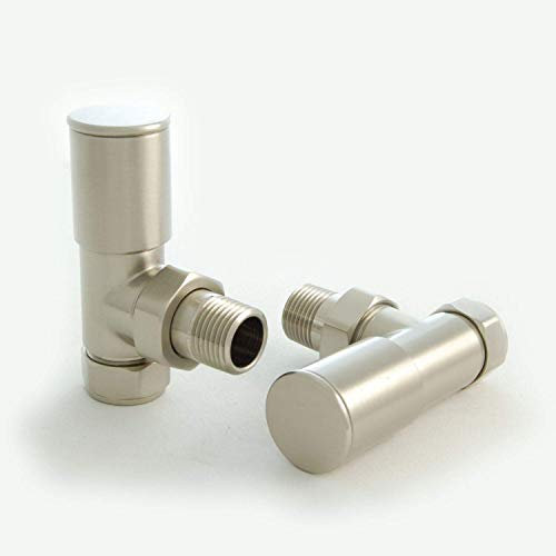Angled Brushed Nickel Radiator Valves - Milan Manual Radiator Valve Set