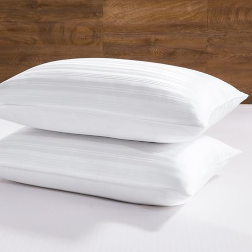 downluxe Goose Feather and Down Pillows - Hotel Collection Feather Pillows Set of 2 for Back, Stomach or Side Sleepers, Queen Size (20x28)