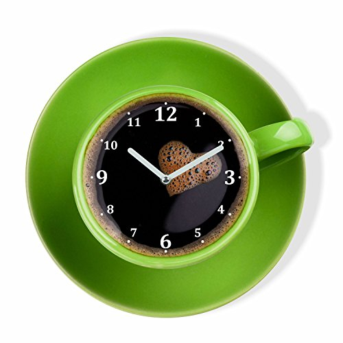 FLEXISTYLE Moderne Küchen Wanduhr Tasse Perfetta, Grün, Acrylglas, UV-Druck, Made in EU