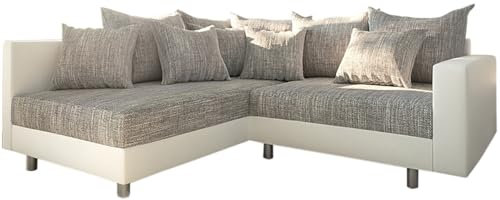 DELIFE Eckcouch Clovis Weiss Hellgrau Armlehne Ottomane Links Ecksofa modular