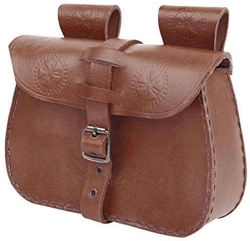 Leonardo Carbone® Unisex Tasche Wikinger Gürteltasche Alba | Geprägte Klappe | Robuste Gürtelschlaufen | Karneval, Halloween, Cosplay, LARP, Mittelalter, Gürteltasche, Beutel | 100% Leder Braun