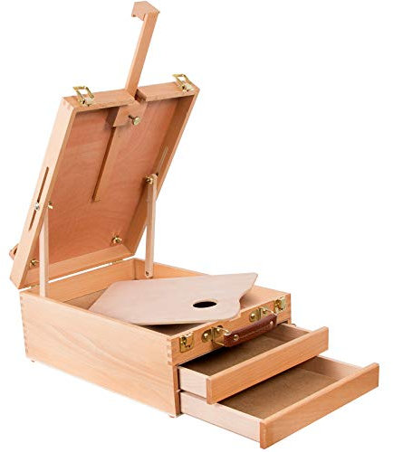 Kuyal Art Supplies Box Easel Sketch Box Painting Storage Box-Adjustable Design with Large 2-Drawer(2-Drawer Box Easel