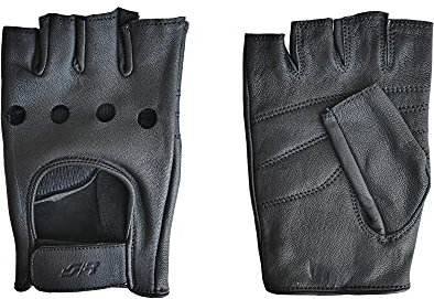 Simoni Racing GV1L Guanti da gioda senza dita per Auto in Vera Pelle Nera, Taglia L - Guanti Da Guida Moto