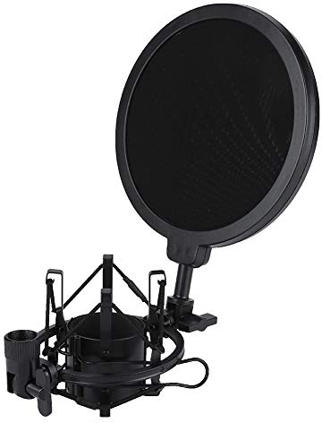 Professional Condenser Microphone Pop Filter Mesh+Shock Mount Stand Kit, Double Mesh Pop Filter Effectively Reduces the Plosive Sound.