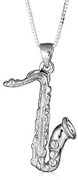 Little Treasures Joyara Halskette mit Anhänger, Sterling-Silber 925/1000, Saxophon, Musik (Kettenlänge verfügbar: 40 cm – 45 cm – 50 cm – 55 cm), Sterling Silber