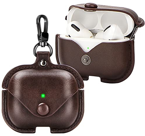 Leder-Schutzhülle für Airpods Pro mit Schlüsselanhänger, Premium Leder Vintage tragbar stoßfest Schutzhülle für Apple AirPods Pro Charging Case 3rd Gen 2019 One Size Coffee