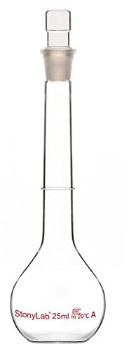 stonylab Flacon Volumétrique en Verre Classe A avec Verre Bouchon, Verre Borosilicaté Mur Lourd Tolérance de La Fiole Jaugée ±0.03ml, 25ml