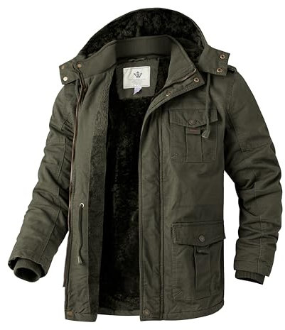WenVen Homme Veste Chaude à Capuche d'hiver Manteau en Polaire Sherpa Epaissie Parka Coupe-Vent Manteau d'Extérieur Mi-Long Décontracté Vert Militaire-1 S