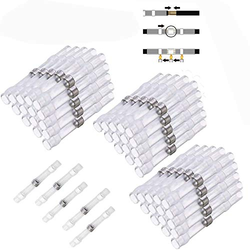 Joints de fil soudés et scellés CTRICALVER, 50 joints bout à bout thermorétractables étanches, bornes de fil, joints bout à bout isolés marins (blanc transparent)