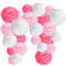 24er Rosa Deko Seidenpapier Pompons, Dekorpapier Blumenpuscheln Papier, Rosetten, Papierfächer. Dekoration Hochzeit, Taufe Mädchen, Baby Shower, Geburtstag Party, JGA -24Stk-