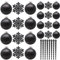 SLEETLY Black Baubles for Christmas Tree Decorations, Shatterproof Plastic 60mm and 80mm Glitter Snow Balls, Icicles and Snowflakes, Ornament Set of 32