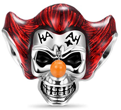 GNOCE Clown Schädel Charm Perle 925 Sterling Silber Joker mit roten Haaren Totenkopf Beads Charm Passt Alle Armbänder und Halsketten Halloween Schmuck Geschenk für Sie
