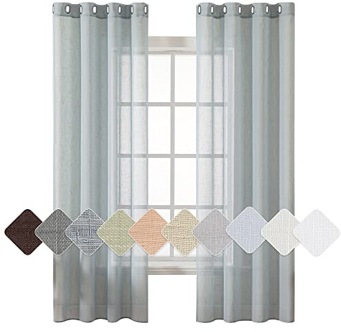 MIULEE Leinenoptik Voile Vorhänge Ösen 2er Grau-blau 140x145cm | Transparente Voile Vorhänge mit Leinenoptik & Ösen, lichtdurchlässig, modern dekorativ für Wohnzimmer und Schlafzimmer