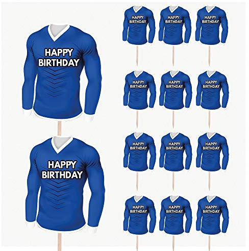 AK Giftshop Football Birthday Cupcakes Cake Food Decorations Picks Toppers - (pack of 14) (Chelsea Colours)