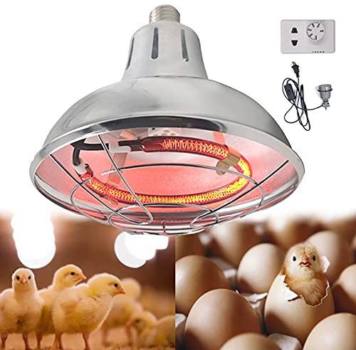 DBZDM Lampada Riscaldante per Pulcini Rettili Tartarughe e Cani, 220V Lampada Riscaldante Infrarossi da Esterno e Interno, Temperatura Regolabile: 200W-400W