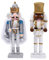 THE TWIDDLERS - 2 Christmas Nutcracker Soldiers with Moveable Parts, Snow King, Festive Decor - 25cm / 10 - Handmade Wooden Decorative Ornaments in Silver and Gold